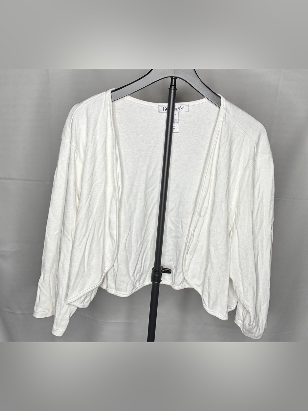 Roaman's White Open-Front Draped Cardigan